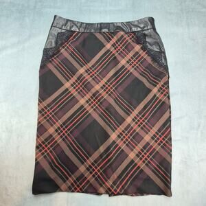 7th Ave New York & Company Preppy Plaid Pencil Skirt Brown Black Womens 14